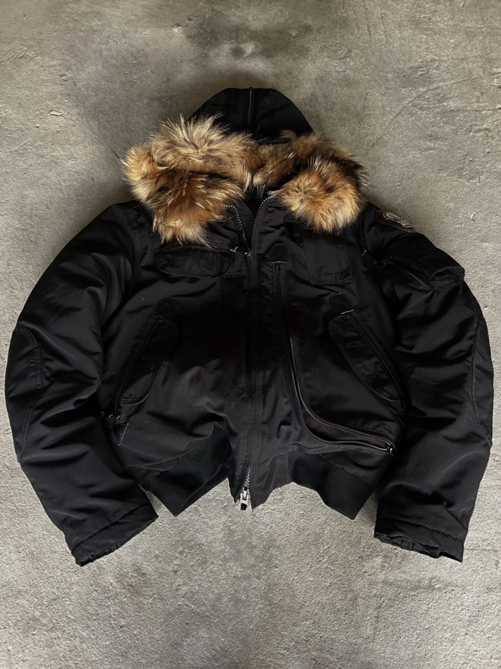 P.J.S PARAJUMPERS Men's Black Bomber Jacket with Faux Fur Hood